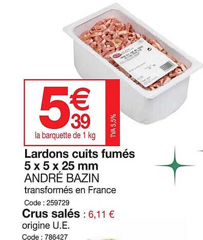 lardons cuits fumés 5 x 5 x 25 mm andré bazin