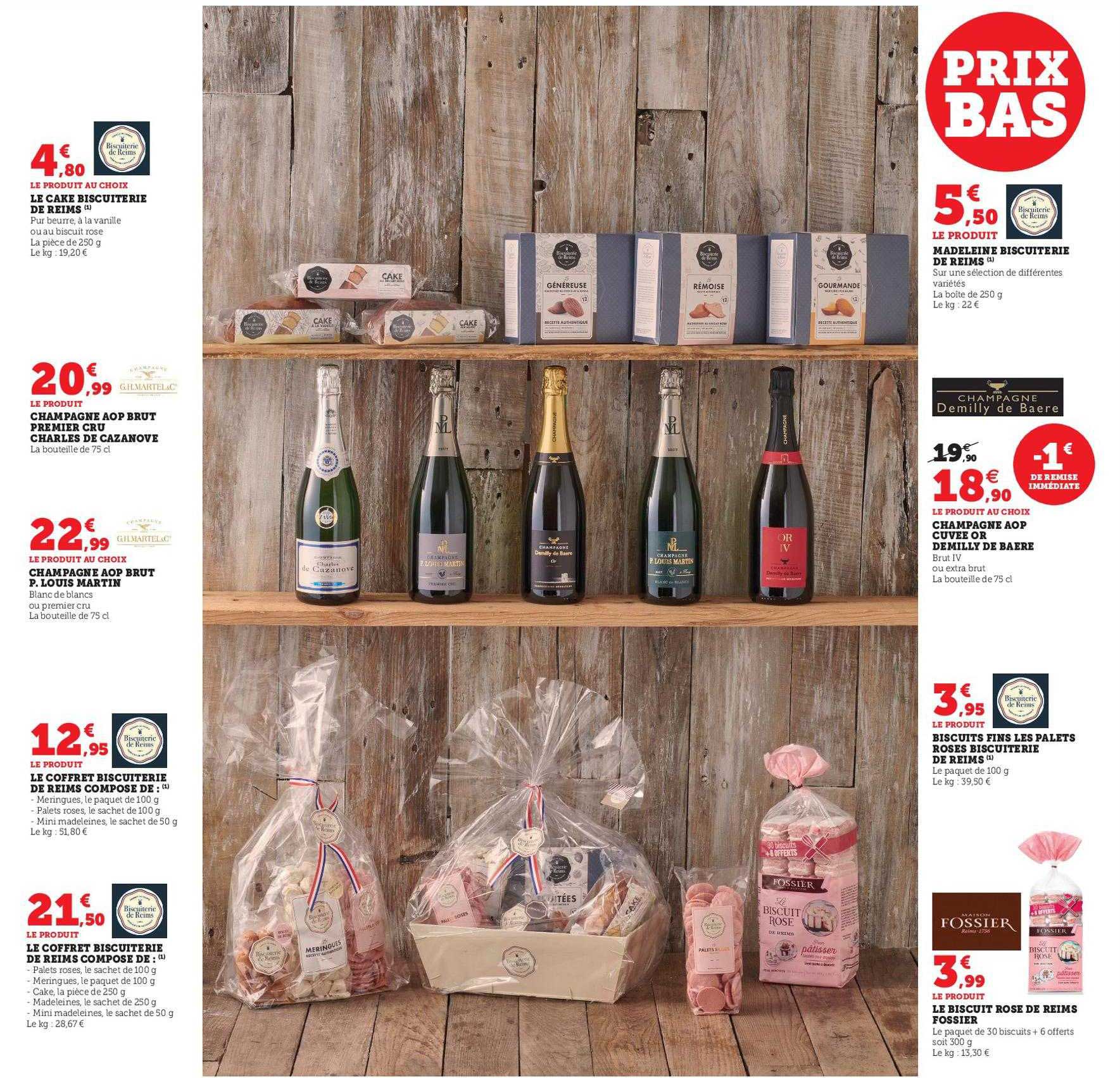 le cake biscuiterie de reims, champagne aop brut premier cru charles de cazanove, champagne aop brut p. louis martin, le coffret biscuiterie de reims, madeleine, champagne aop cuvée or demilly baere