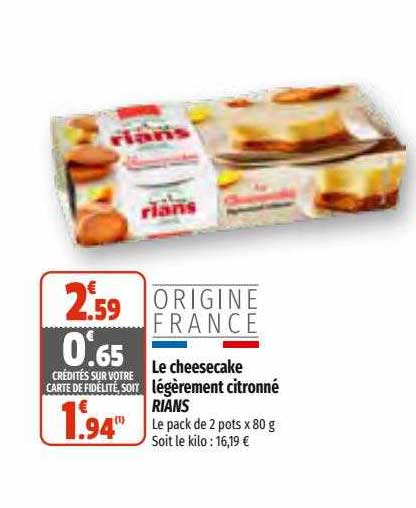 le cheesecake légèrement citronné rians