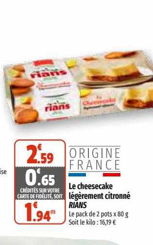 le cheesecake légèrement citronné rians