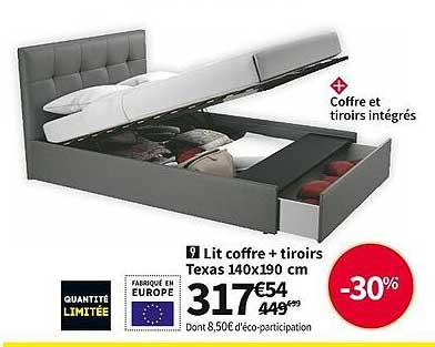 Lit Coffre + Tiroirs Texas 140 X 190 Cm