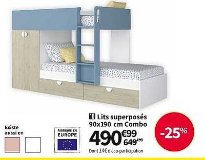 lits superposés 90 x 190 cm combo
