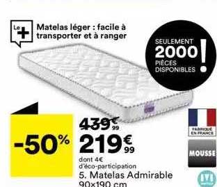 matelas admirable 90 x 190 cm