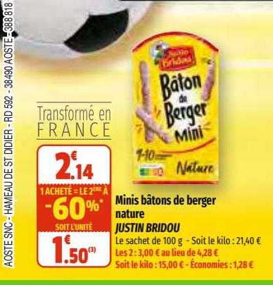 minis bâtons de berger nature justin bridou