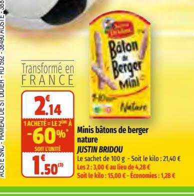 minis bâtons de berger nature justin bridou