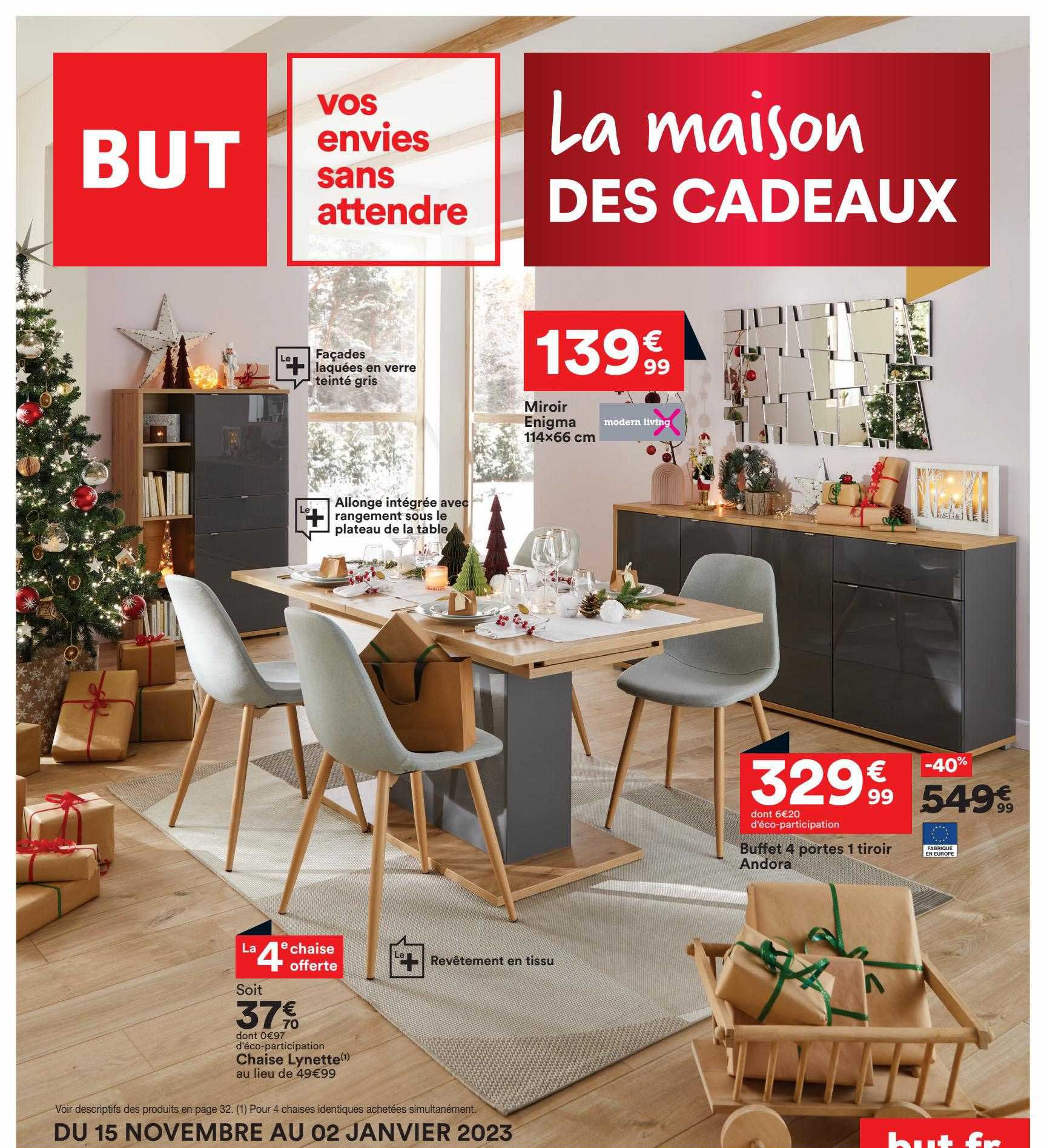 Miroir Enigma 114 X 66 Cm, Chaise Lynette, Buffet 4 Portes 1 Tiroir Andora