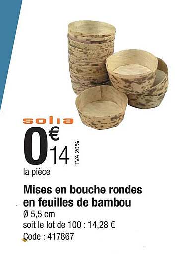 mises en bouche rondes en feuilles de bambou solia