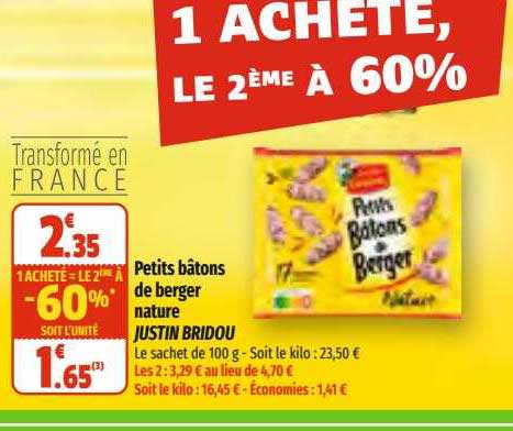petits bâtons de berger nature justin bridou