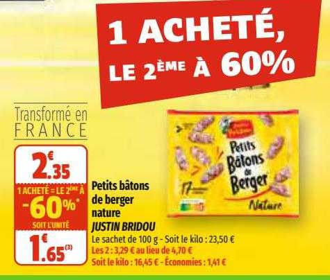 petits bâtons de berger nature justin bridou