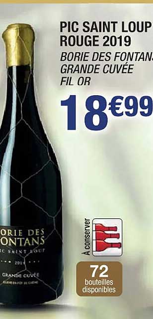 pic saint loup rouge 2019 borie des fontans grande cuvée fil or
