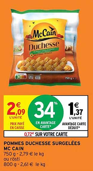 pommes duchesse surgelées mc cain