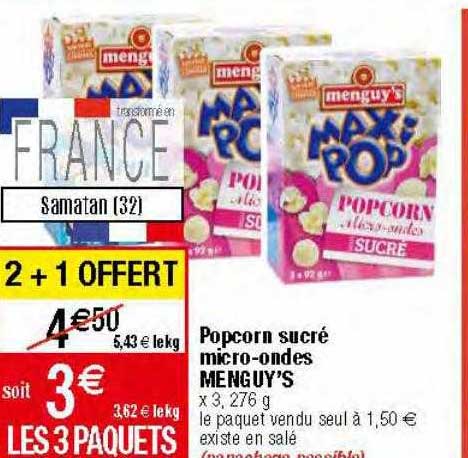 Popcorn Sucré Micro-ondes Menguy's