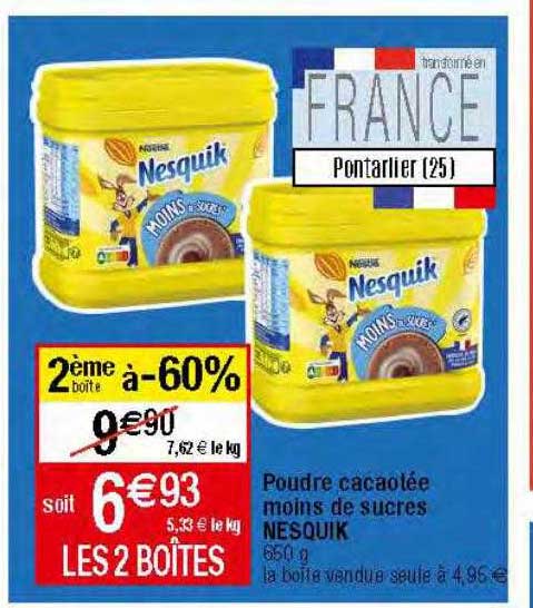 poudre cacaotée moins de sucres nesquik