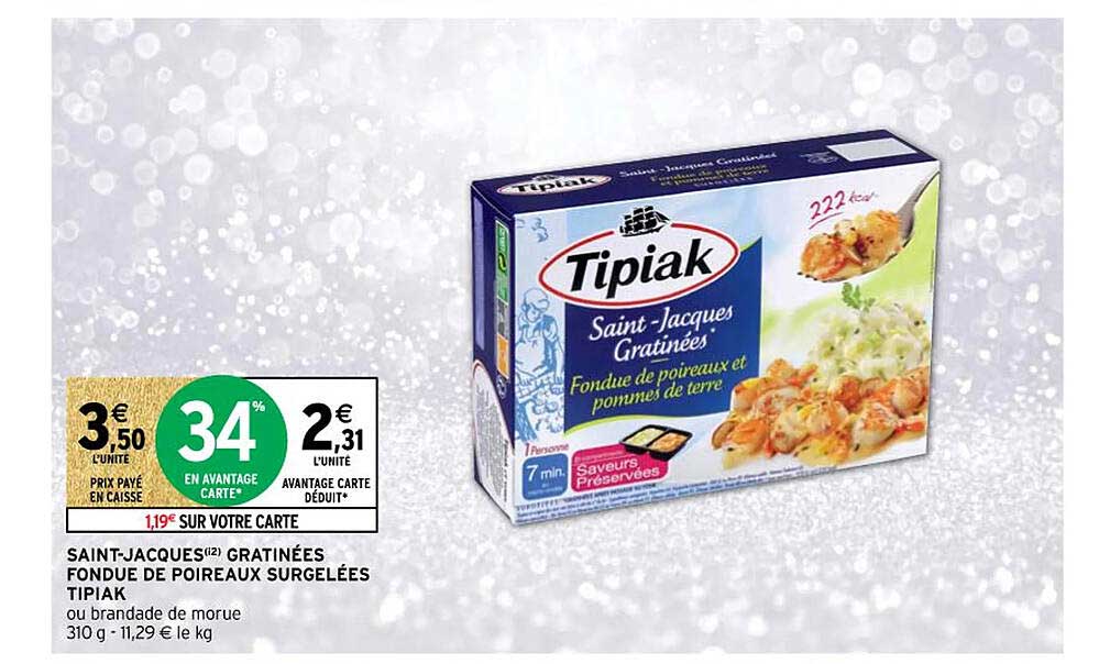 saint-jacques gratinées fondue de poireaux surgelées tipiak