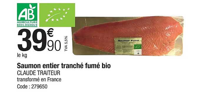 saumon entier tranché fumé bio claude traiteur