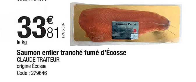 saumon entier tranché fumé d'écosse claude traiteur