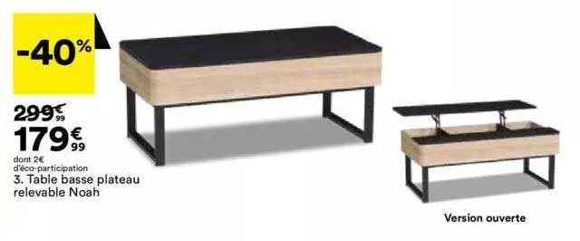 Table Basse Plateau Relevable Noah