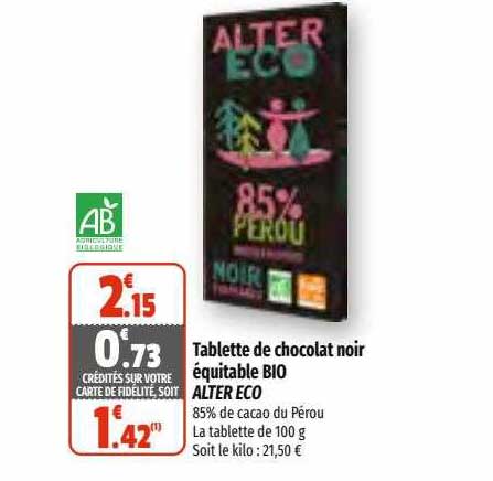 Tablette De Chocolat Noir équitable Bio Alter Eco