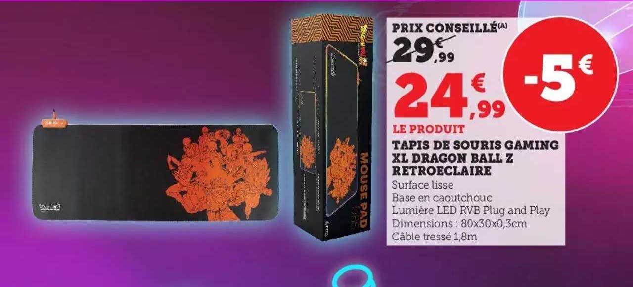 tapis de souris gaming xl dragon ball z retroéclaire