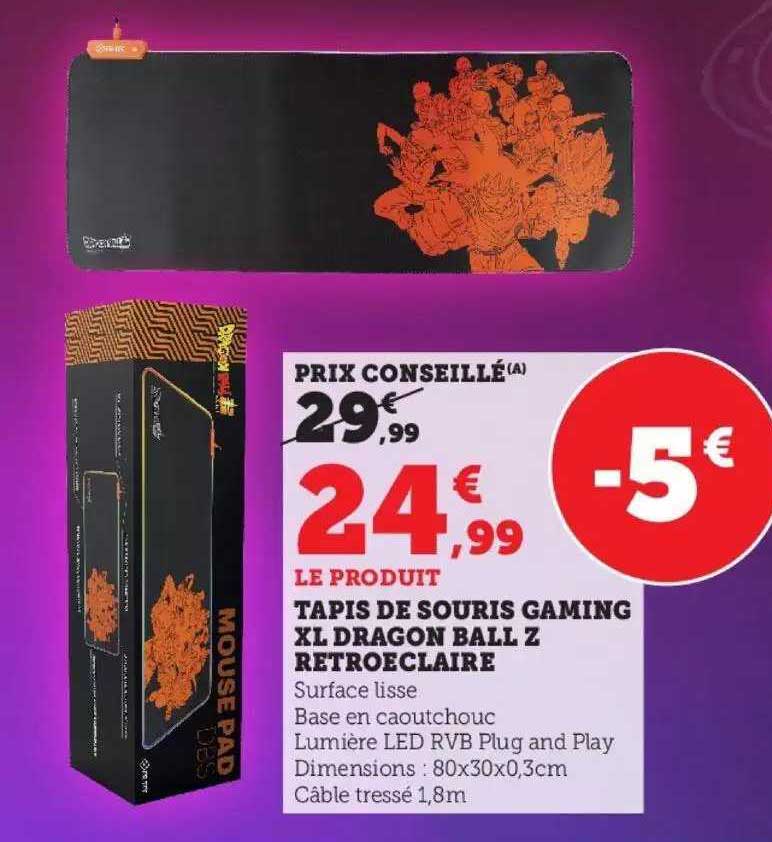 tapis de souris gaming xl dragon ball z retroéclairé
