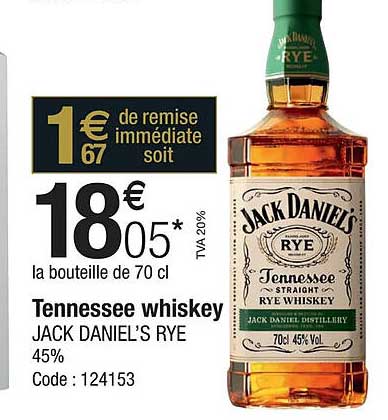 tennessee whiskey jack daniel's rye 45%