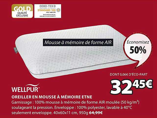 Wellpur Oreiller En Mousse à Mémoire Etne