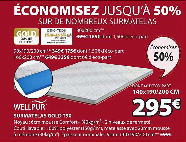 wellpur surmatelas gold t90
