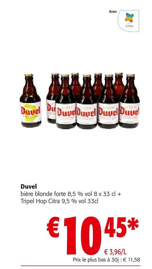 bière blonde forte 8,5% vol.  duvel, tripel hop citra 9,5%