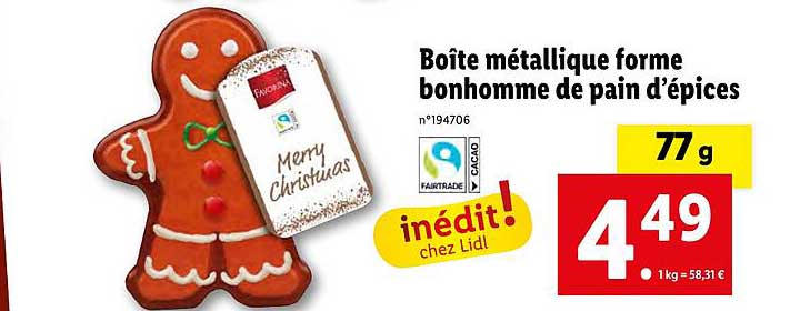 boite metallique forme bonhomme de pain d'epices