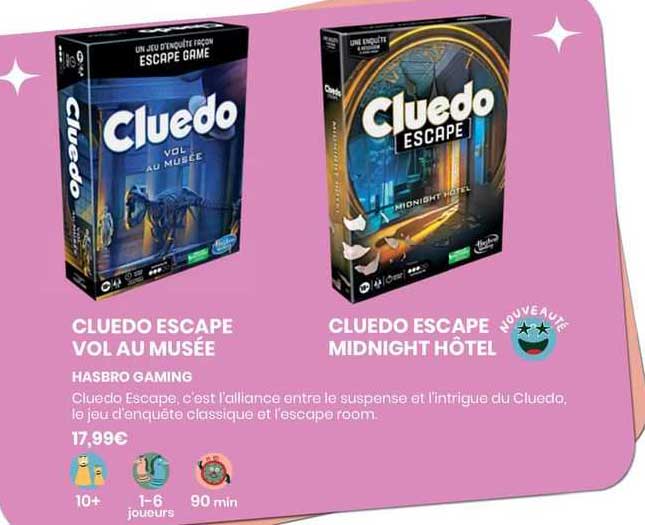 cluedo escape vol au musée - hasbro gaming , cluedo escape midnight hôtel