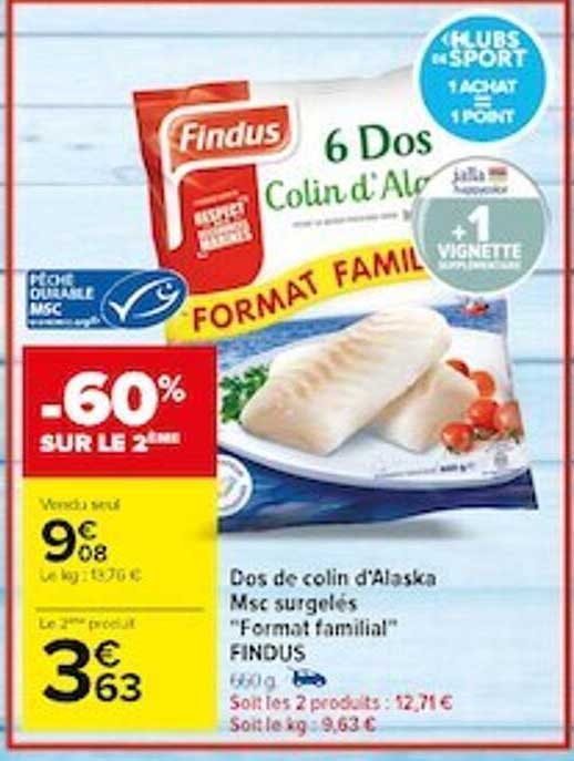 dos de colin d'alaska msc surgelés "format familial" findus