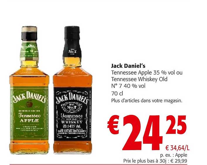 jack daniel's tennessee apple 35% vol ou tennessee whiskey old n°7 40% vol.