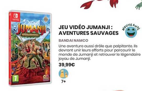 jeu vidéo jumanji : aventures sauvages - bandai namco