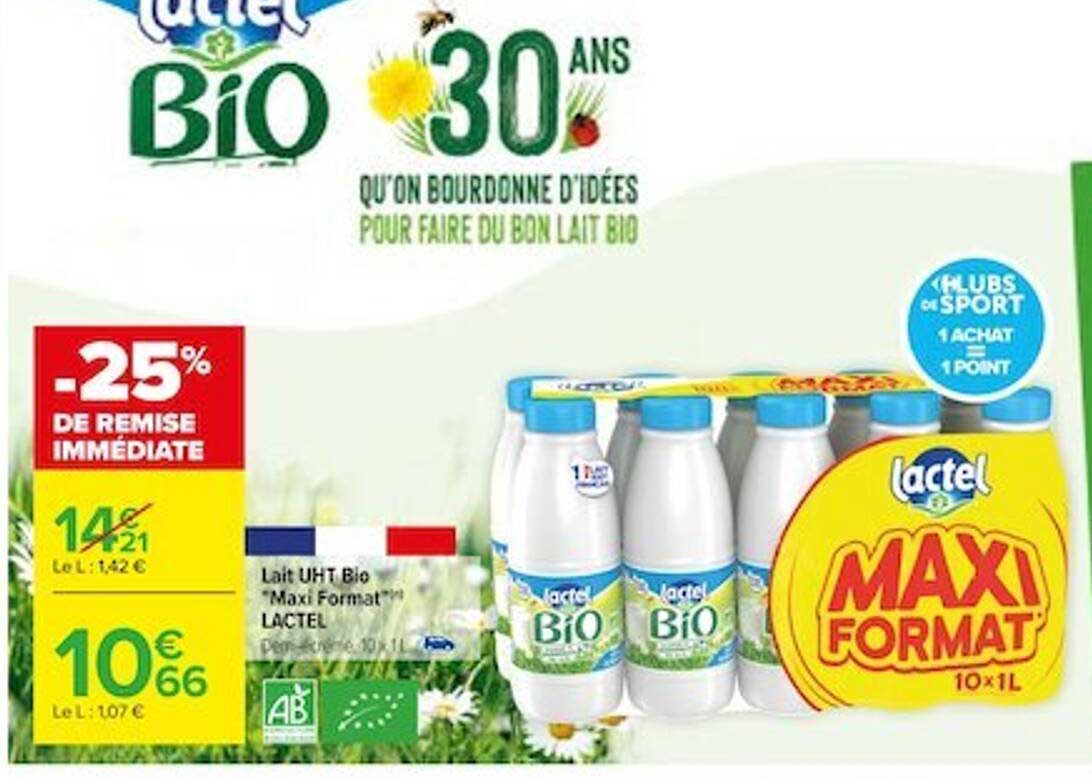 lait uht bio "maxi format" lactel
