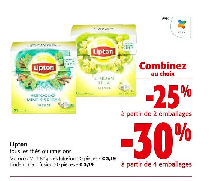 lipton thés ou infusions morocco mint & spices infusion 20 pièces, linden tilia infusion 20 pièces