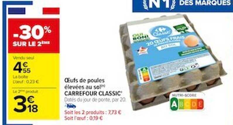 œufs de poules élevées au sol carrefour classic'