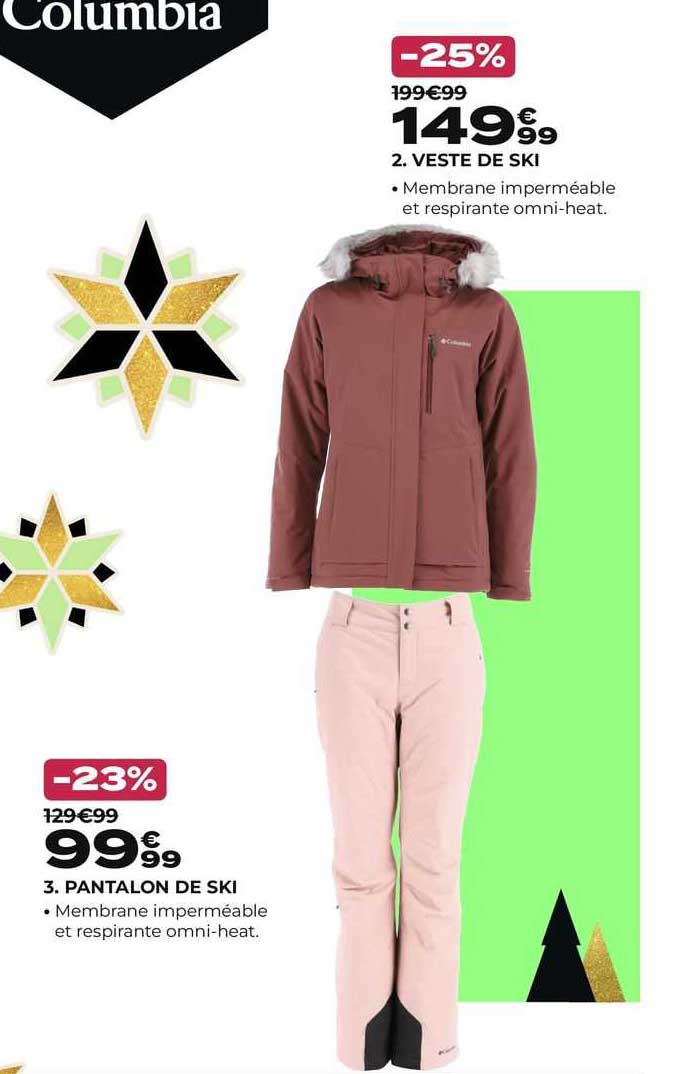 pantalon de ski, veste de ski columbia