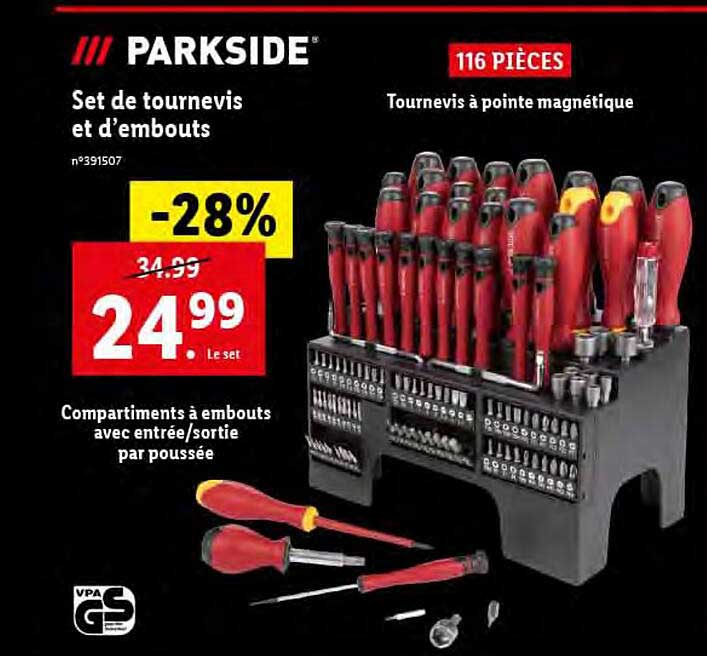 parkside set de tournevis et d'embouts