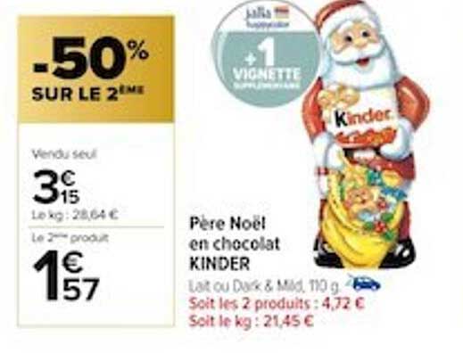 père noël en chocolat kinder