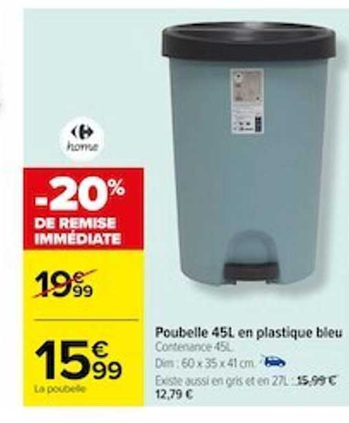 Poubelle 45 L En Plastique Bleu Carrefour Home