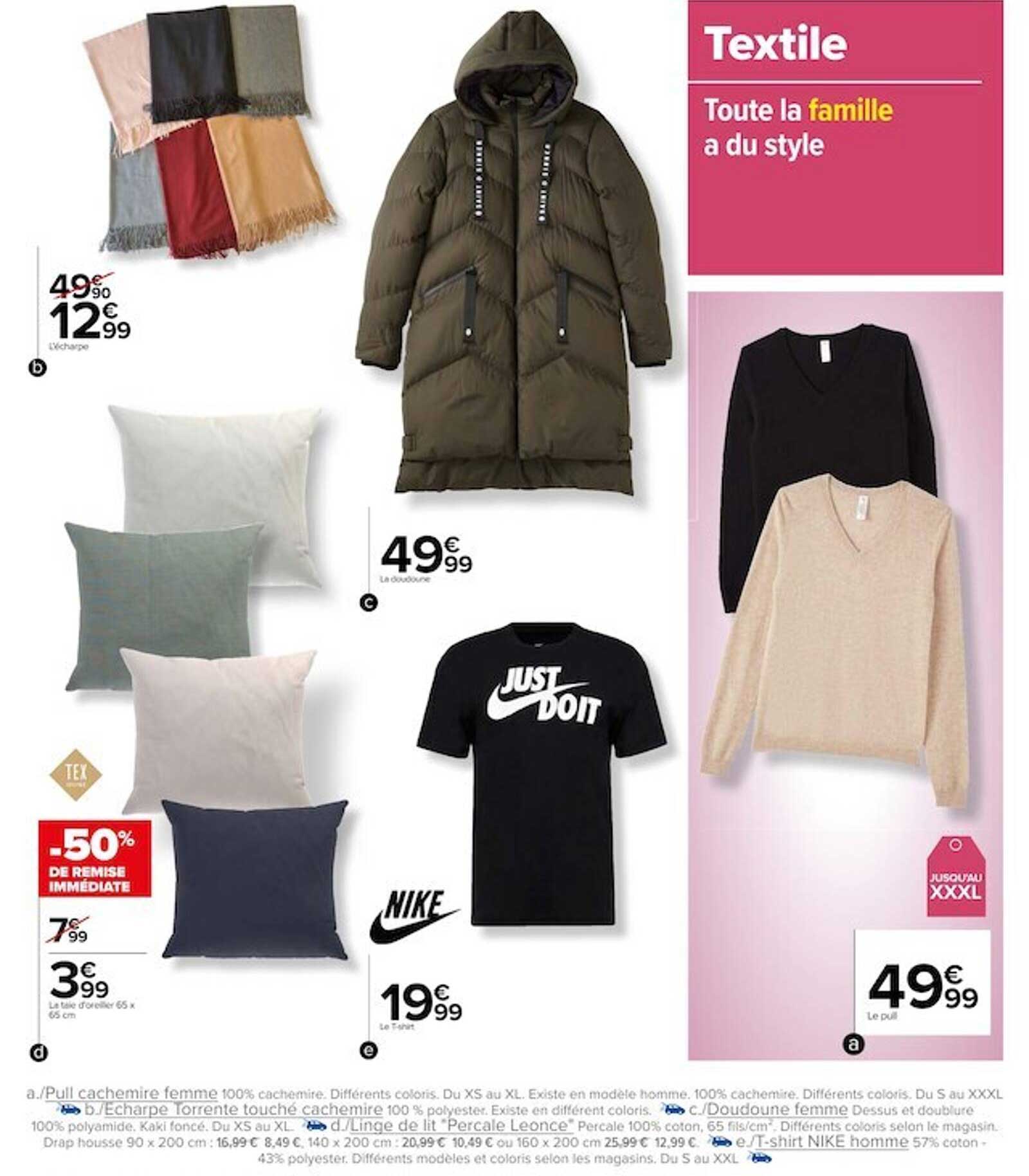 pull cachemire femme, écharpe torrente touché cachemire, doudoune femme, linge de lit percale léonce, t-shirt nike homme