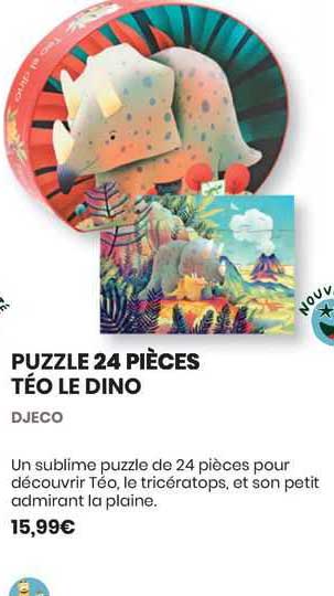 puzzle 24 pièces téo le dino - djeco