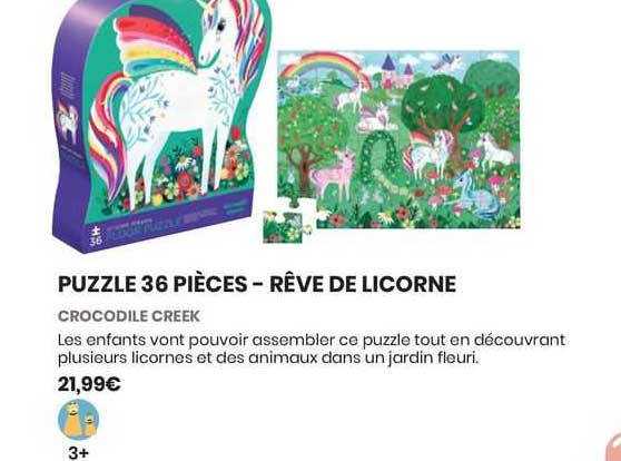puzzle 36 pièces - rêve de licorne corcodile creek
