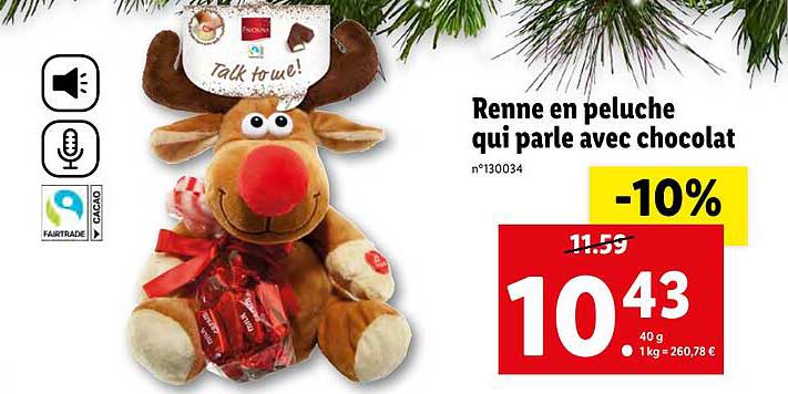 renne en peluche qui parle avec chocolat