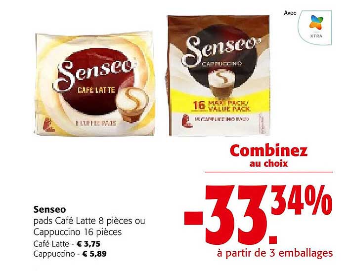 senseo pads café latte 8 pièces ou cappuccino 16 pièces, café latte, cappuccino