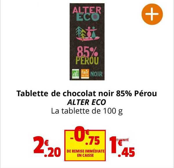 tablette de chocolat noir 85% pérou alter éco