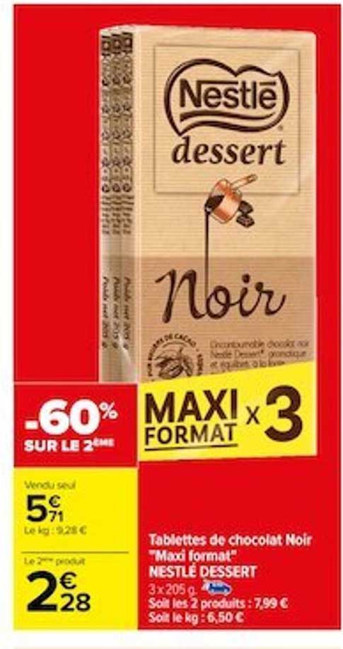 tablettes de chocolat noir "maxi format" nestlé dessert