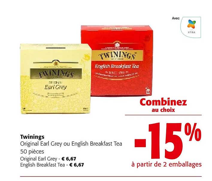 twinings original grey ou english breakfast tea 50 pièces, original earl grey, english breakfast tea