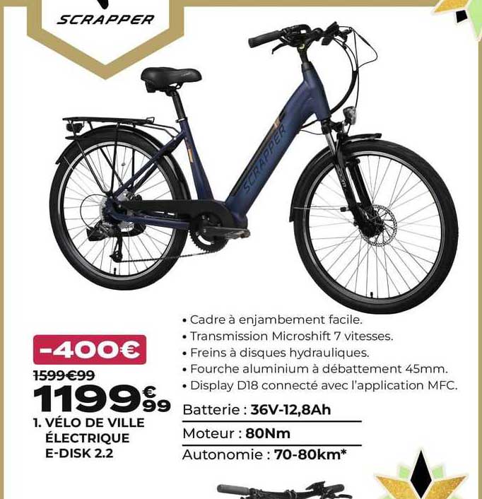 vélo de ville électrique e-disk 2.2 scrapper