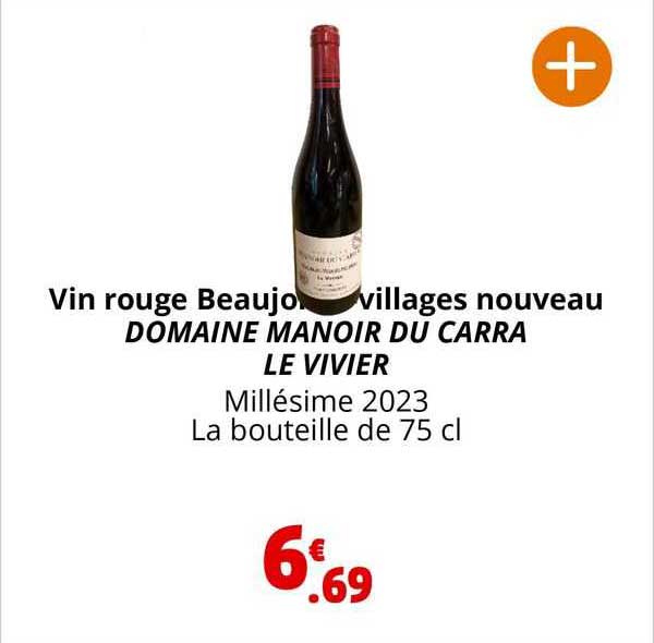 vin rouge beaujolais villages nouveau domaine manoir du carra le vivier